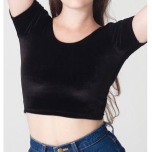 American Apparel Black Velour Crop Top Small S